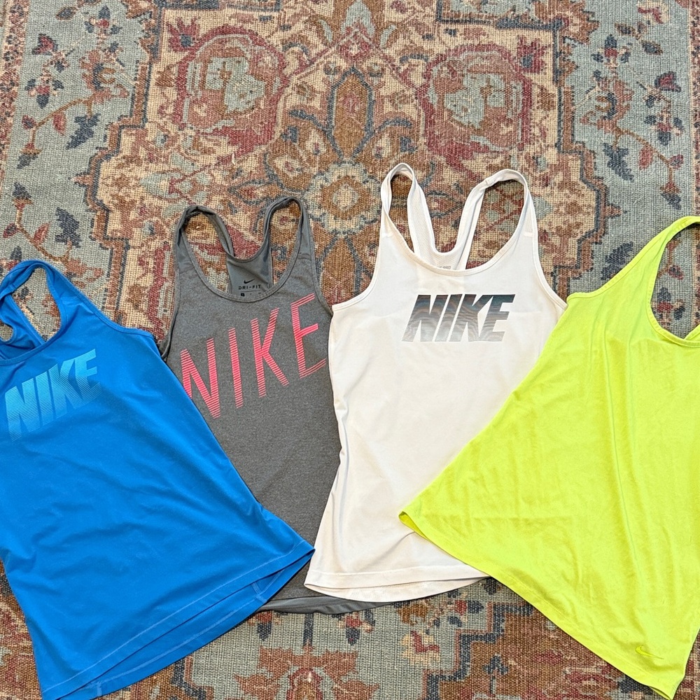 4 Nike Women's Tank Top Bundle - Blue, Gray, White, Yellow size small
